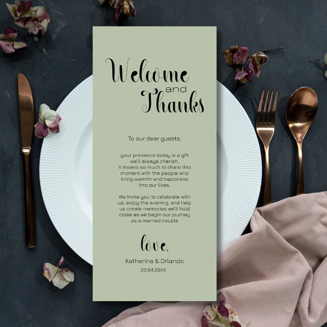 Programa Sage Green Welcome & Thanks Place Setting Cards (Criador carregado)