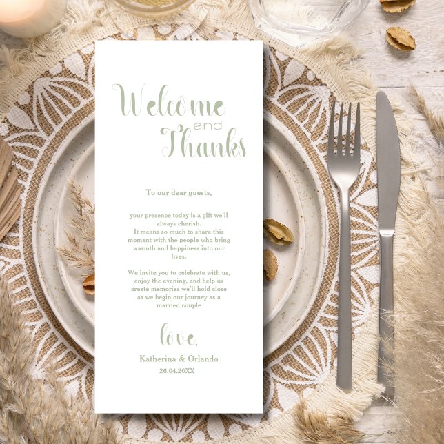 Programa Sage Green Welcome & Thanks Place Setting Cards (Criador carregado)