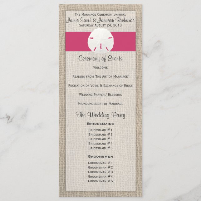 Programa Sand Dollar Beach Weding Program - melancia (Frente)