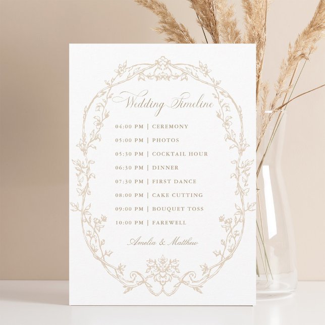 Programa Sand Ornate Floral Frame Wedding Timeline (Criador carregado)