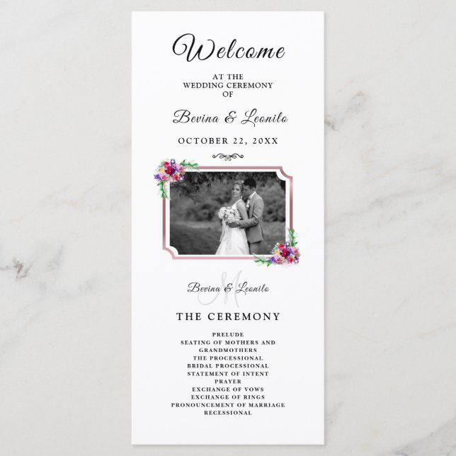 Programa Script Floral Elegante Simples |Casamento Moderno (Frente)