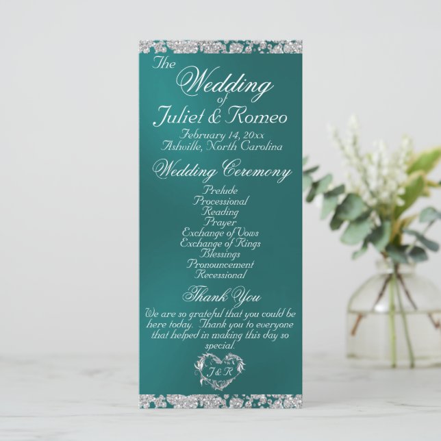 Programa Script & Glitter Elegante - Casamento Teal (Em pé/Frente)