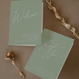 Programa Script Whimsical   Sage Green Folding Wedding