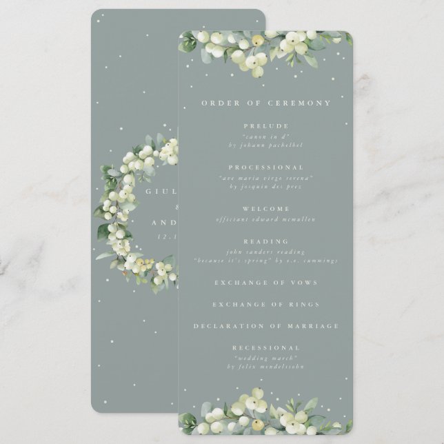 Programa Seafoam Green Snowberry+Eucalyptus Casamento no in (Frente/Verso)