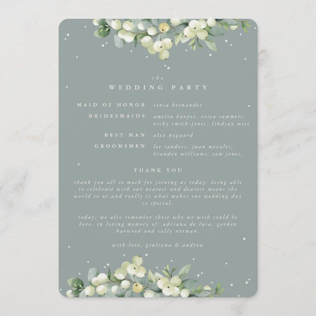 Programa Seafoam Green Snowberry+Eucalyptus Casamento no in (Verso)
