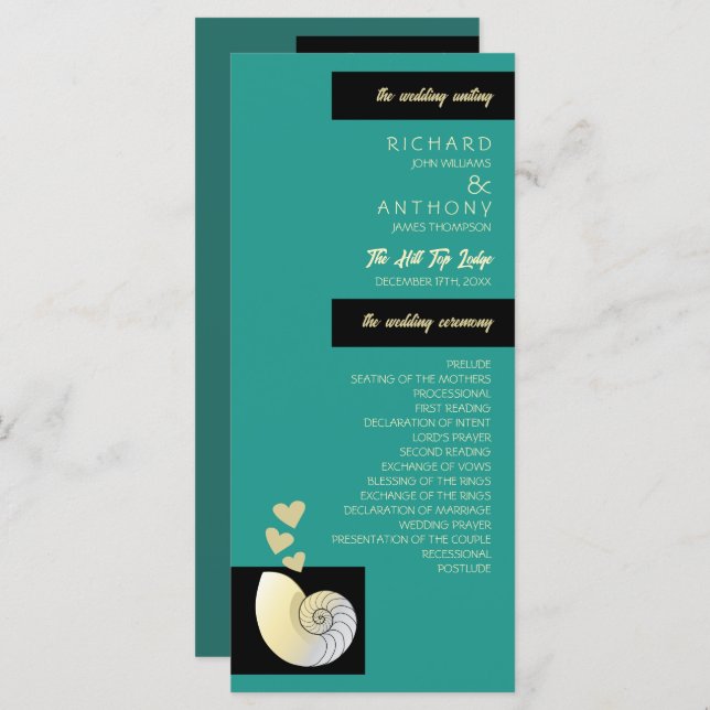 Programa Seashell and Hearts, Beach Wedding (Frente/Verso)