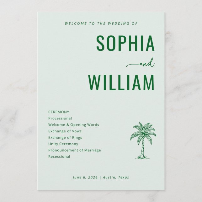 Programa Serene Green Palm Tree Wedding Ceremony (Frente)