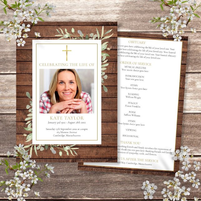 Programa Serviço Funerário Cristão de Greenery Rústico (Rustic Greenery Christian Funeral Order Of Service Program)