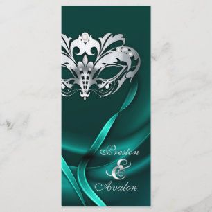 Programa Silver Mascarada Teal Jeweled Casamento
