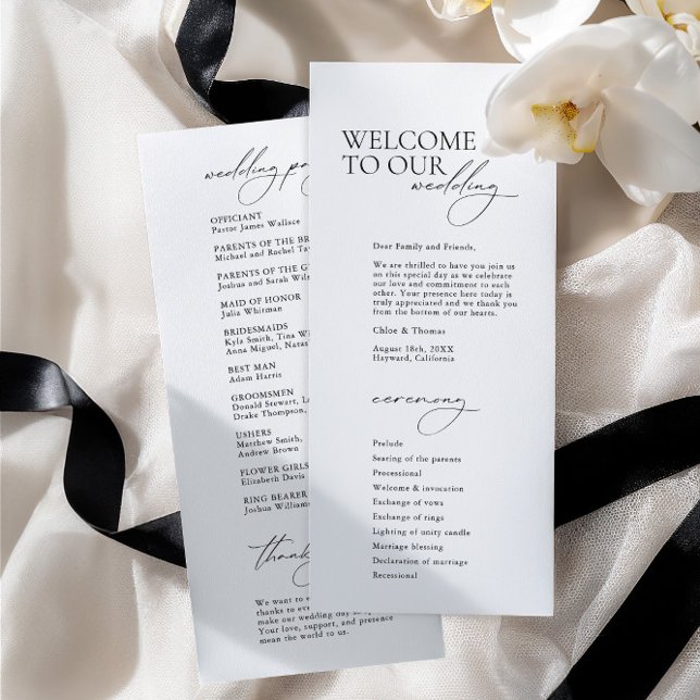 Programa Simples de Casamento Branco da Caligrafia (Simple Modern Calligraphy White Wedding Program)