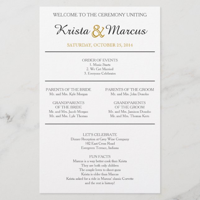 Programa Simples de Casamento de Silhuettes (Frente)