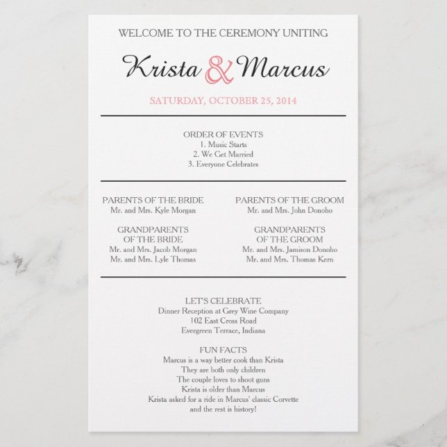 Programa Simples de Casamento de Silhuettes (Frente)