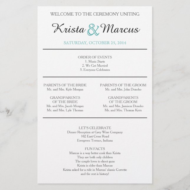 Programa Simples de Casamento de Silhuettes (Frente)