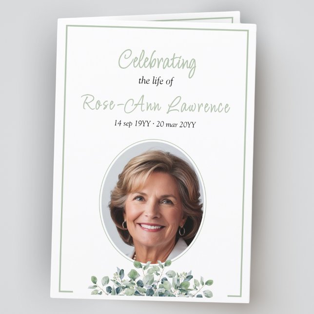 Programa Simples e elegante funeral verde de eucalipto dobr (Criador carregado)