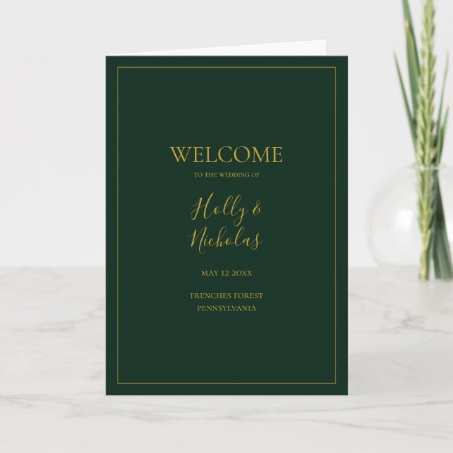 Programa Simples Natal Elegante | Casamento dobrado verde (Frente)