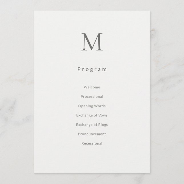 Programa Single Initial Civil Wedding Program Card (Frente)