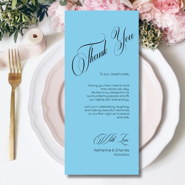Programa Sky Blue Modern Place Setting Thank You Card (Criador carregado)