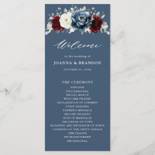 Programa Slate Blue Burgundy White Ivory Floral Casamento P