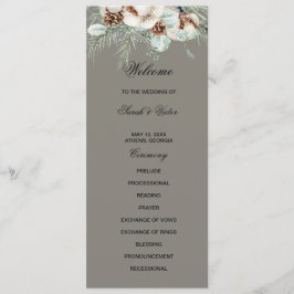 Programa Snowy Greenery floral double side program card 