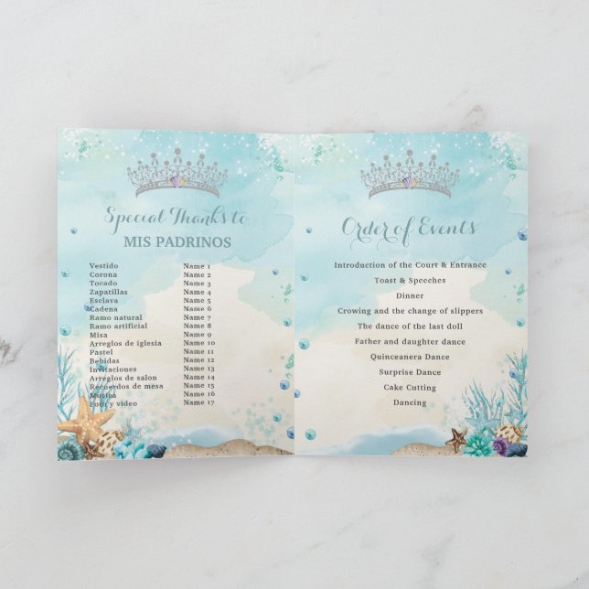 Programa Sob a Ordem dos Eventos Sea Beach Quinceañera XV (Interior)