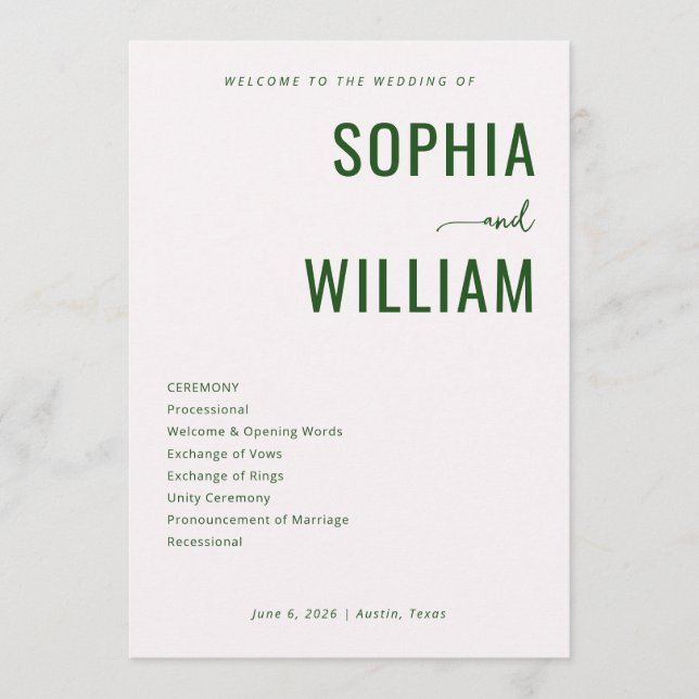 Programa Sofisticada Cerimônia de Casamento Minimalista Ver (Frente)