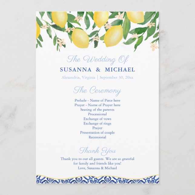 Programa Sorrento Lemons Blue - Casamento de Azulejos Itali (Frente)
