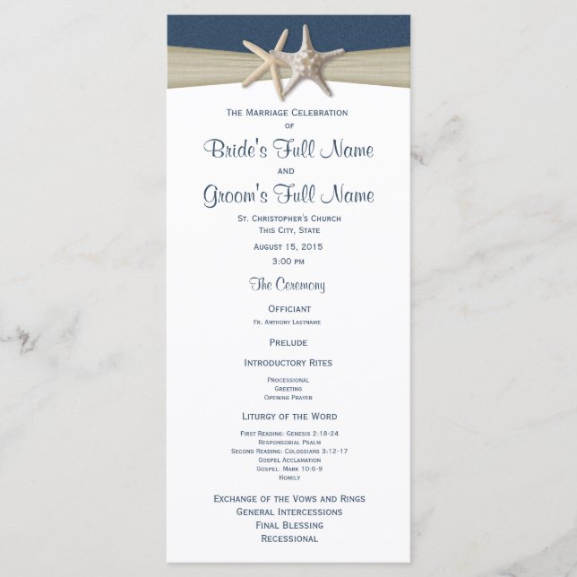 Programa Starfish e Burlap Blue Beach Weding Program (Frente)