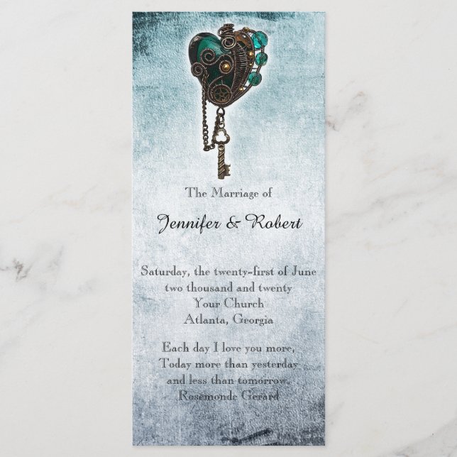 Programa Steampunk Teal Heart Wedding (Frente)