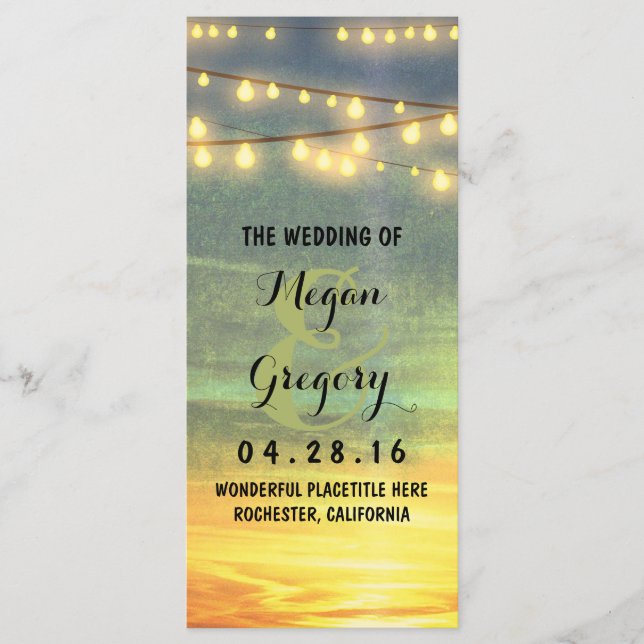 Programa String Lights Palms Beach Sunset Wedding Programs (Frente)