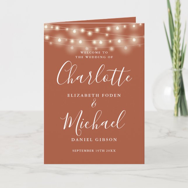 Programa String Lights Terracotta Elegant Script Wedding (Frente)