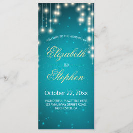 Programa String Lights & Turquoise Glitter Weding Program