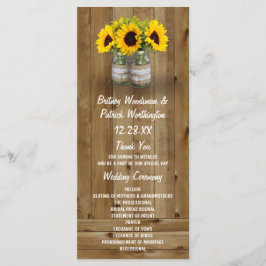 Programa Sunflower Mason Jar Burlap + Lace Wedding Programs