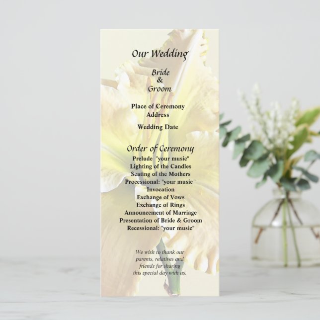 Programa Suprimentos de casamento de lírio do dia amarelo (Em pé/Frente)