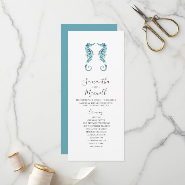 Programa Tea Length Beach Wedding Programs Seacavalo (Frente/Verso In Situ)