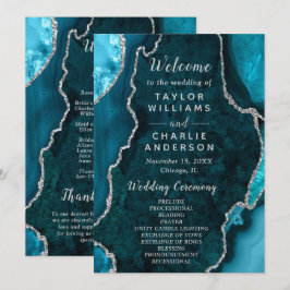 Programa Teal Blue and Silver Agate Wedding Program