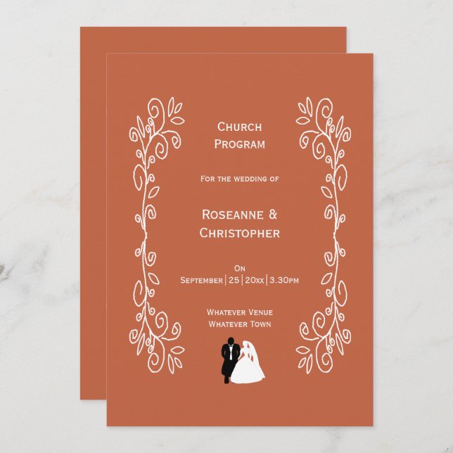 Programa Teracotta Wedding Church Program Bride Groom (Frente/Verso)