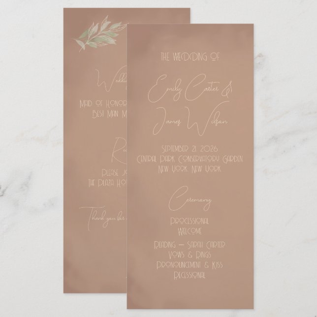 Programa Terracota Casamento Minimalista Boho (Frente/Verso)