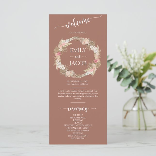 Programa Terracotta Boho Floral Wreath Wedding Flat Program (Em pé/Frente)