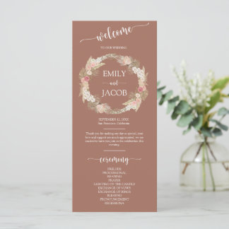 Programa Terracotta Boho Floral Wreath Wedding Flat Program