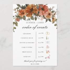 Programa Terracotta Rust Casamento outono Floral Ordem do E