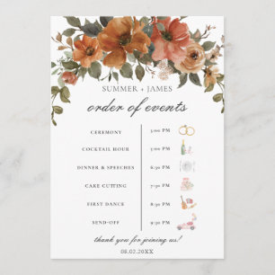 Programa Terracotta Rust Casamento outono Floral Ordem do E