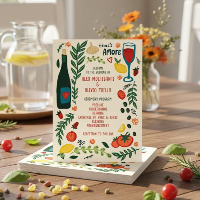 Programa That's Amore Italian Food Charming CUSTOM Wedding  (That's Amore Italian Food Charming CUSTOM Wedding Program
)