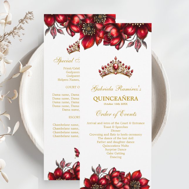Programa Tiaro Floral Vermelho Dourado Quinceañera  (Criador carregado)