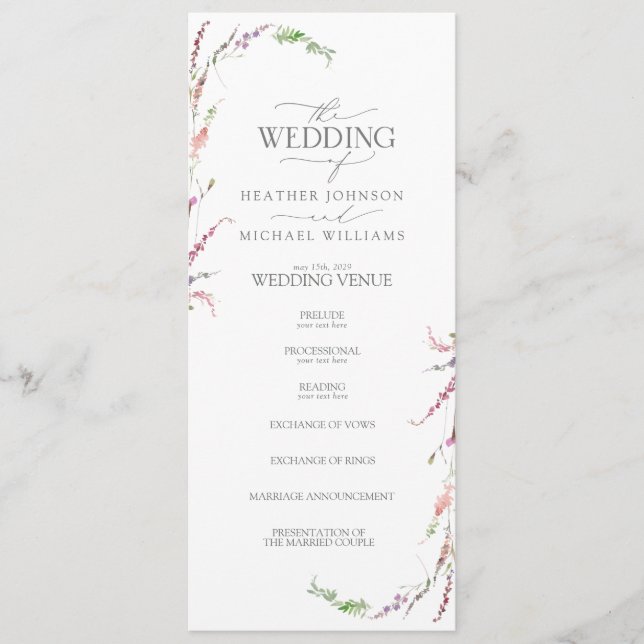 Programa Trendy Elegant Wildflower Wedding (Frente)