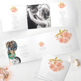 Programa Tri-Fold de casamento da cor d'água flora