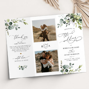 Programa Trifold da Cerimônia de Casamento Verde c