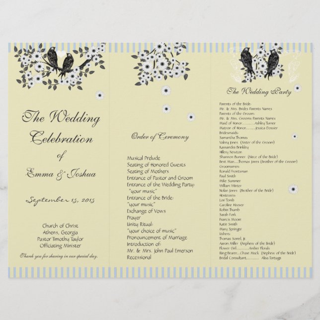 Programa TriFold Vintage Pássaro Branco Daisy Ramo (Frente)