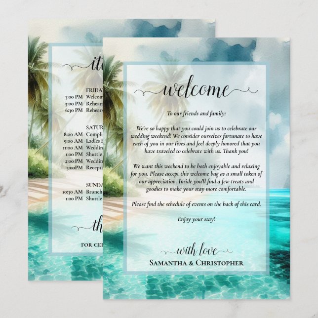 Programa Tropical Beach Wedding Welcome & Itinerary (Frente/Verso)