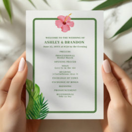 Programa Tropical Green and Pink Flower Coastal Wedding