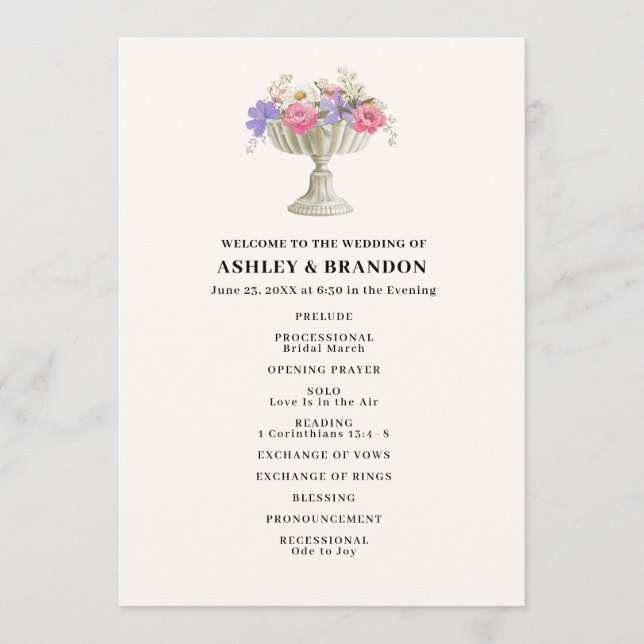 Programa Urn Floral de Casamento Romântico no Estilo Toscan (Frente)